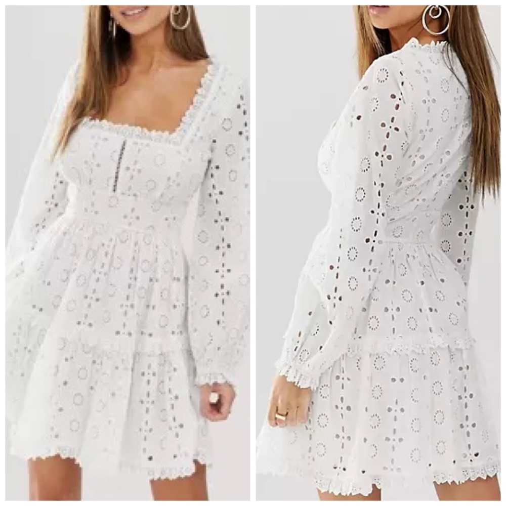 ASOS Broderie Square Neck Eyelet Mini Dress NWT
